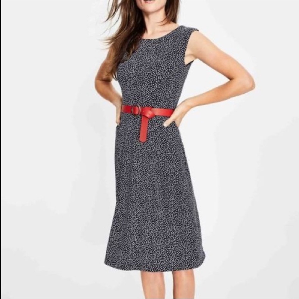 Boden Marina Jersey Knit Dress Navy Blue White Floral Stretchy - Size 8P